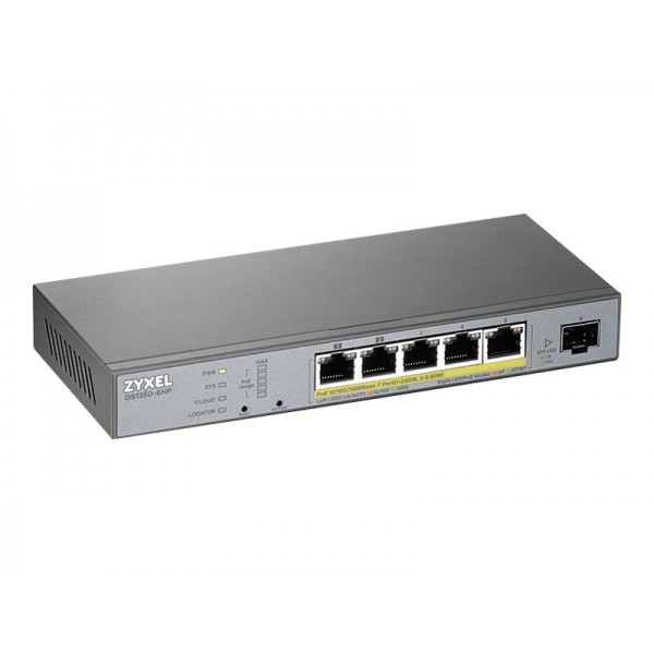 ZYXEL GS1350-6HP, 6-portni upravljalni CCTV PoE switch (omrežni preklopnik), za daljši doseg, 60W, 802.3BT
