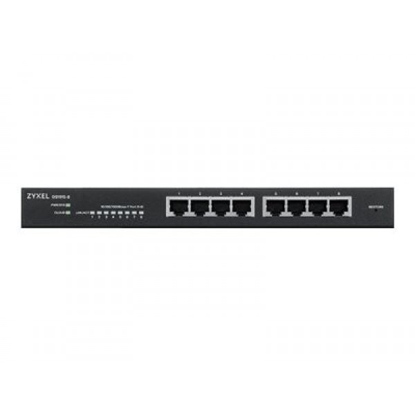 ZYXEL GS1915-8EP 8-portni GbE PoE switch (omrežni preklopnik) s pametnim hibridnim načinom, deluje samostojno ali preko NebulaFlex Cloud, 60 W PoE (802.3at), brezventilatorska namizna izvedba
