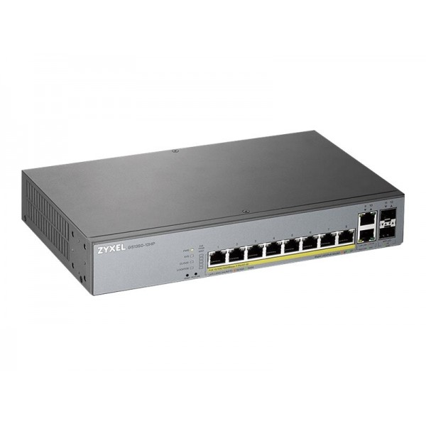 ZYXEL GS1350-12HP, 12-portni upravljani switch (omrežni preklopnik) za CCTV s PoE in dolgim dosegom, 130W
