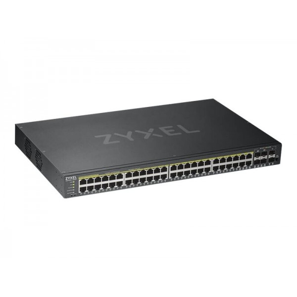 ZYXEL GS1920-48HPv2, 52-portni pametno upravljan PoE switch (omrežni preklopnik) z 48x Gigabit bakrenimi PoE porti in 4x Gigabit combo priključki.